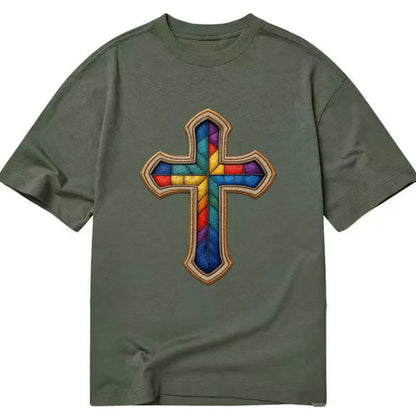 Stained Glass Cross  - Classic T-shirt - Army Green