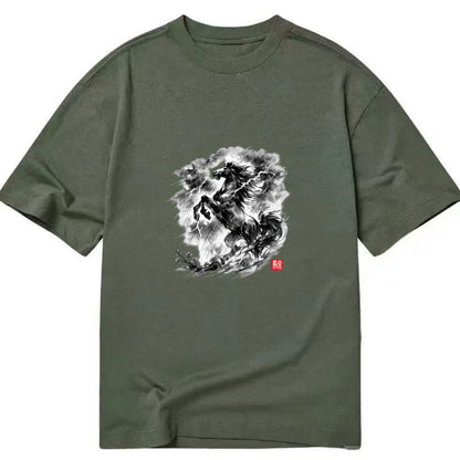 THUNDER HORSE | Storm horse with lightning elements | Dramatic storm clouds - Classic T-shirt - Army Green