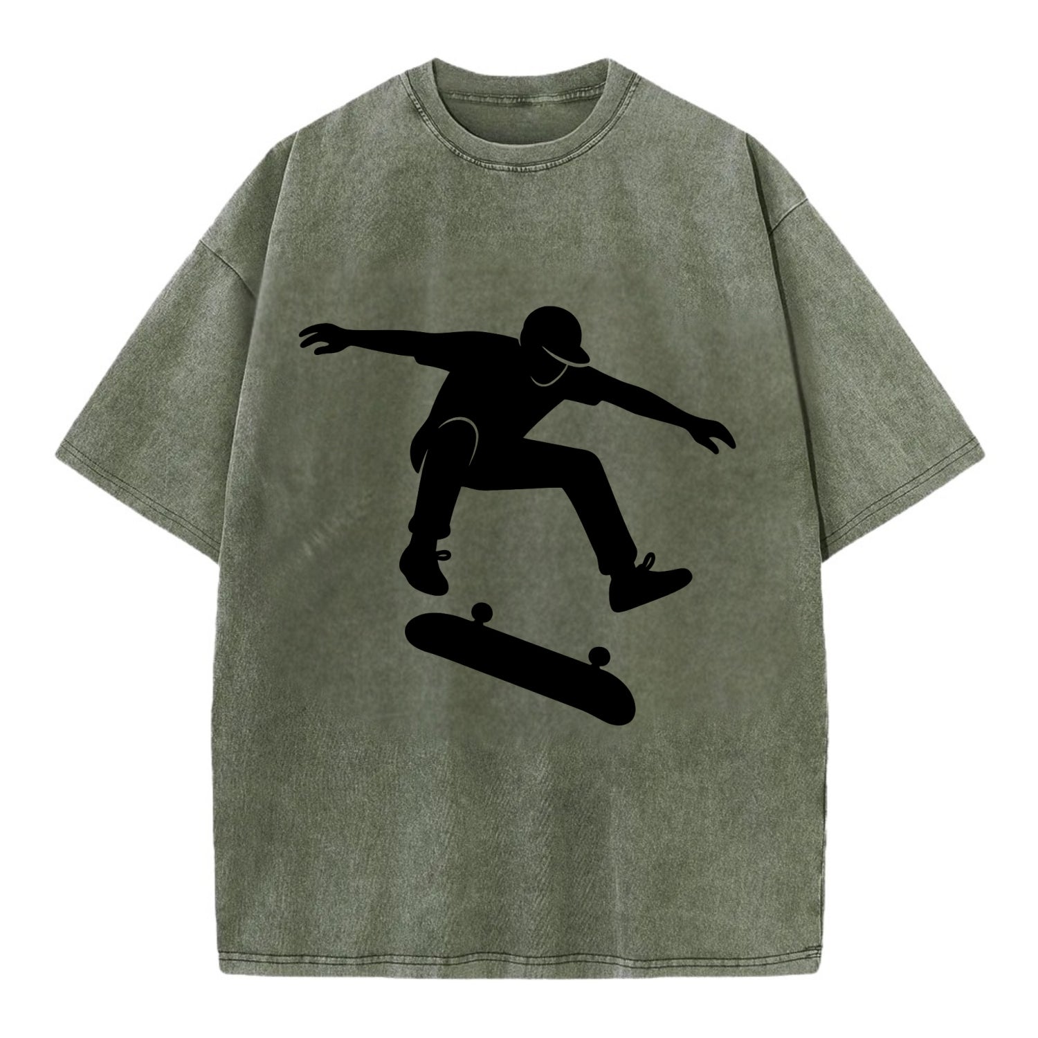 Skateboarder doing kickflip trick - Vintage T-shirt - Army Green