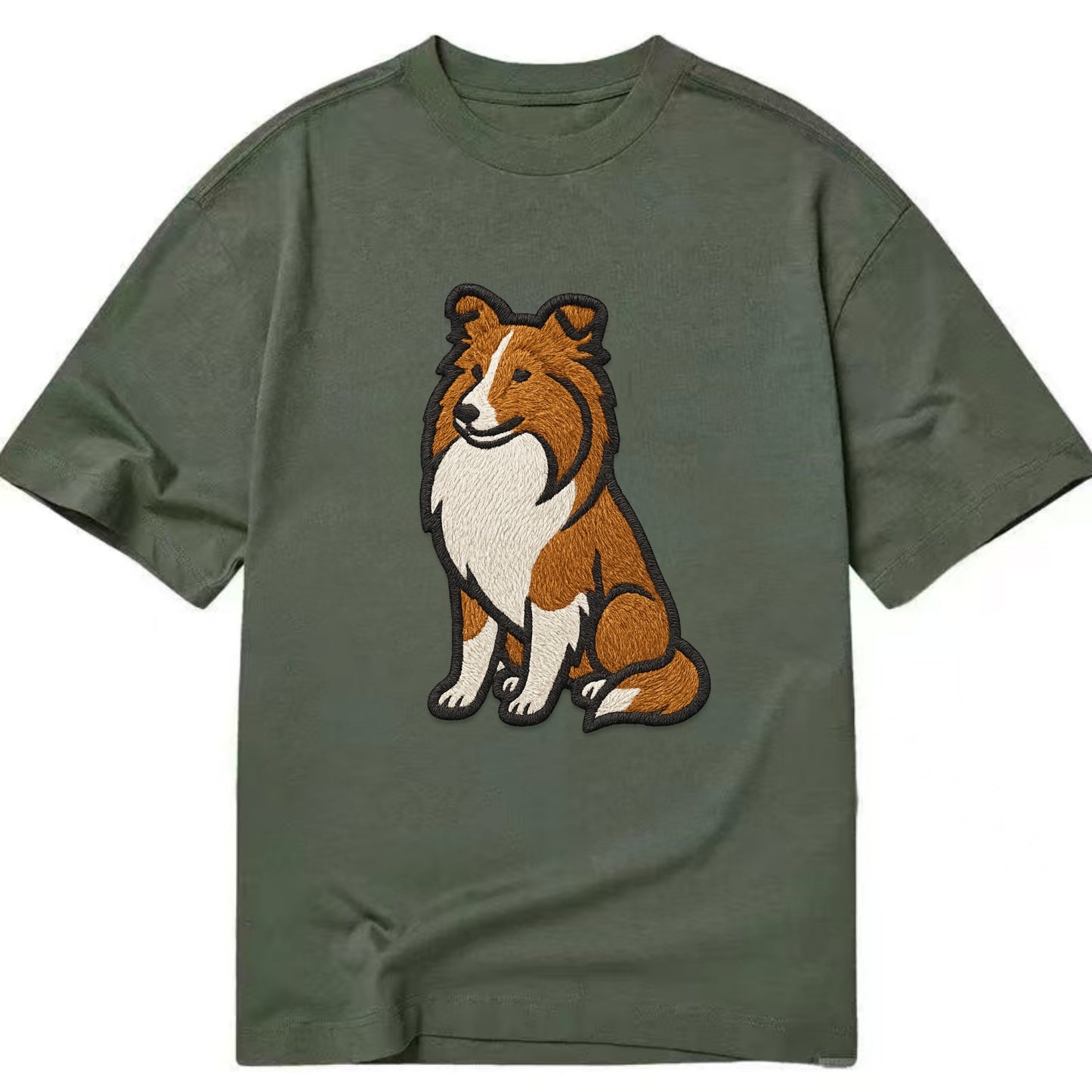 Shetland Sheepdog - Sable and white embr Classic T-shirt - Army Green