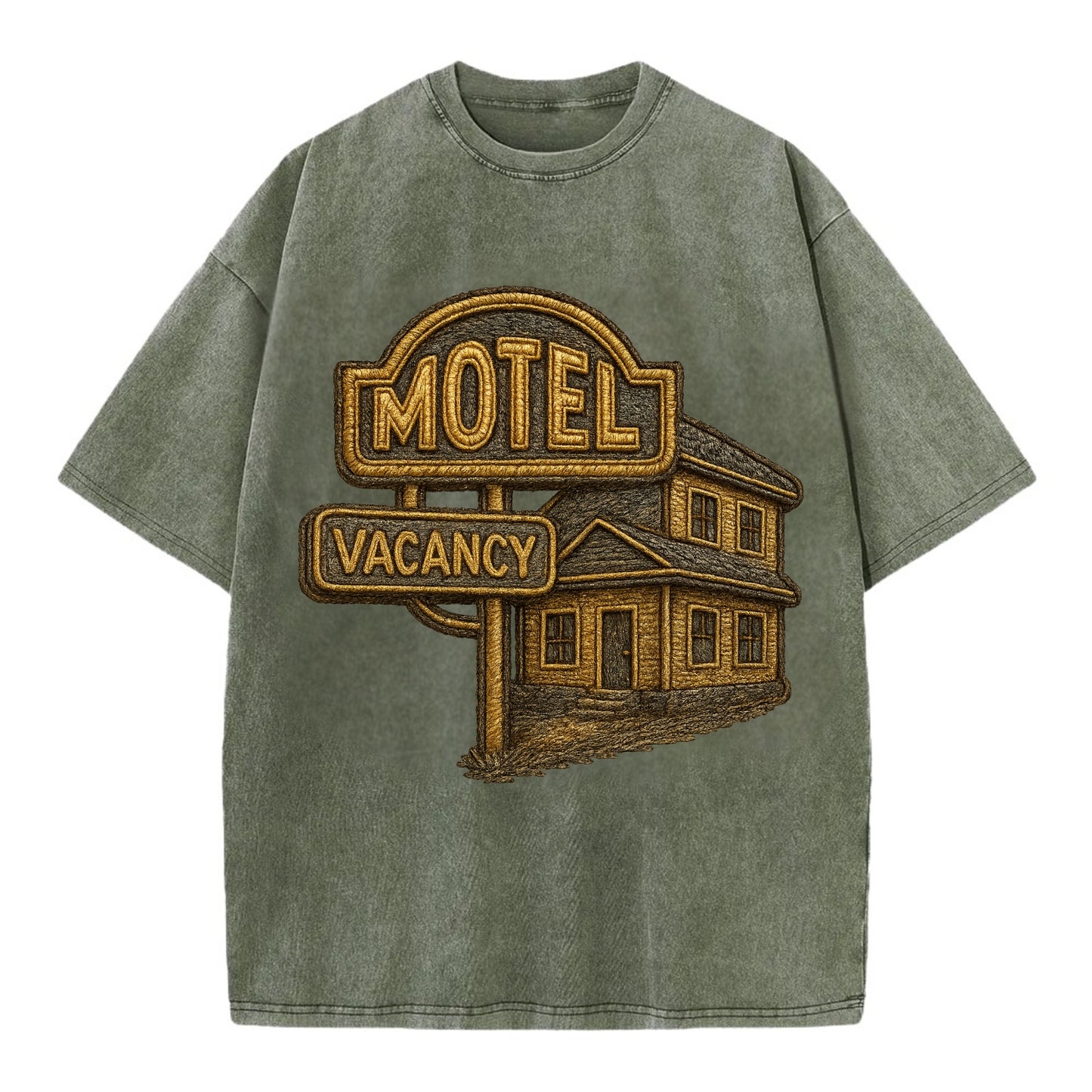 Motel Sign  - Vintage T-shirt - Army Green