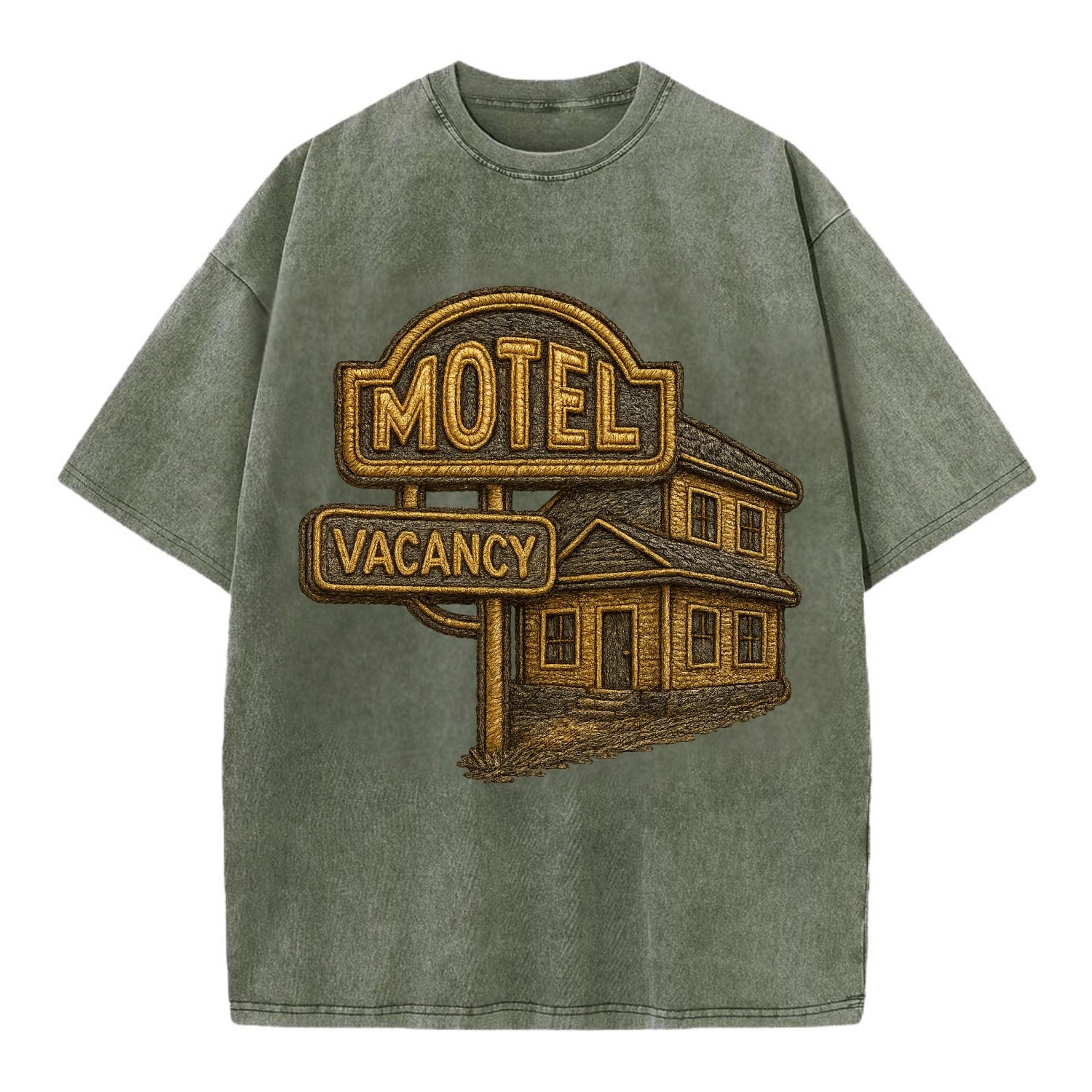 Motel Sign  - Vintage T-shirt - Army Green