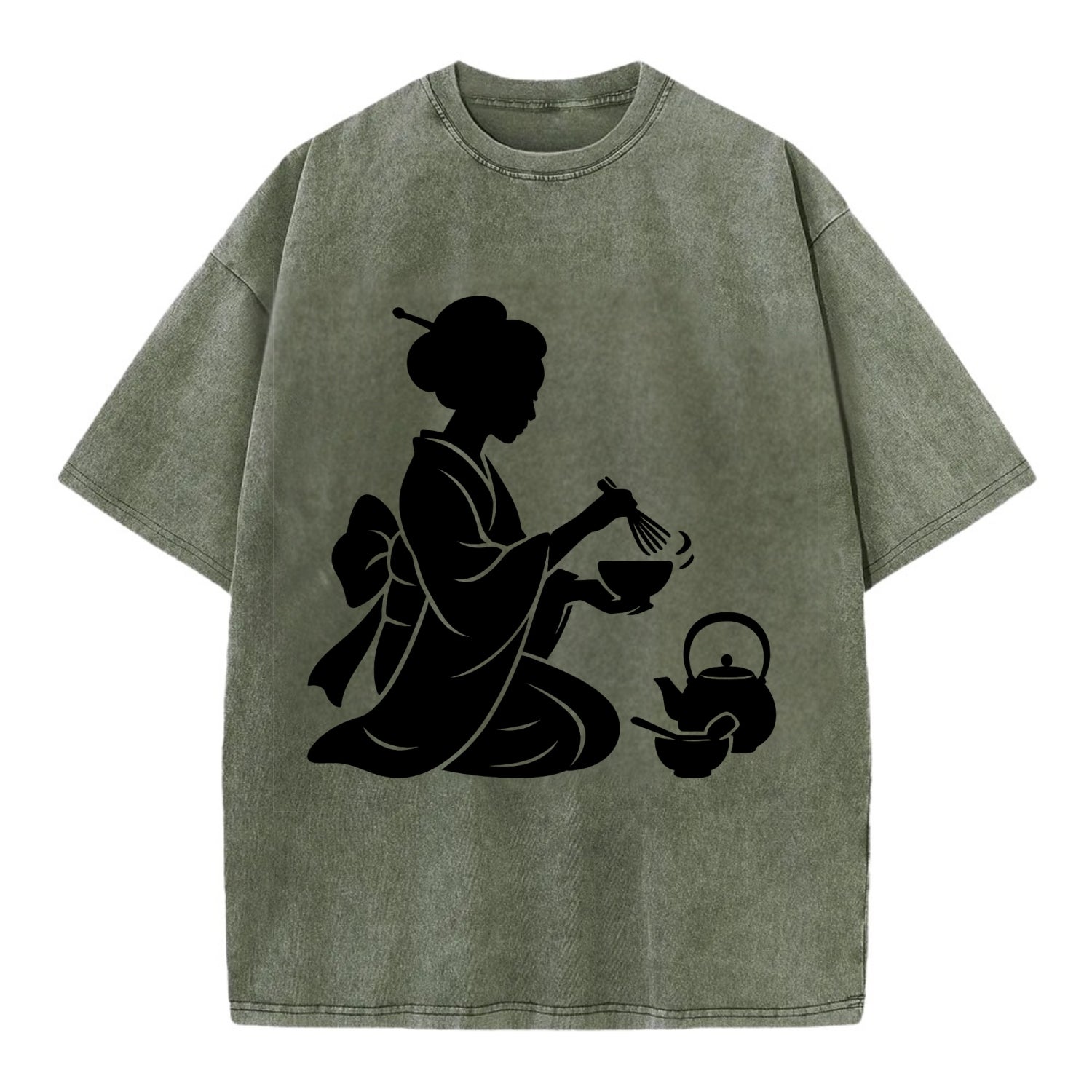 Geisha traditional tea ceremony - Vintage T-shirt - Army Green