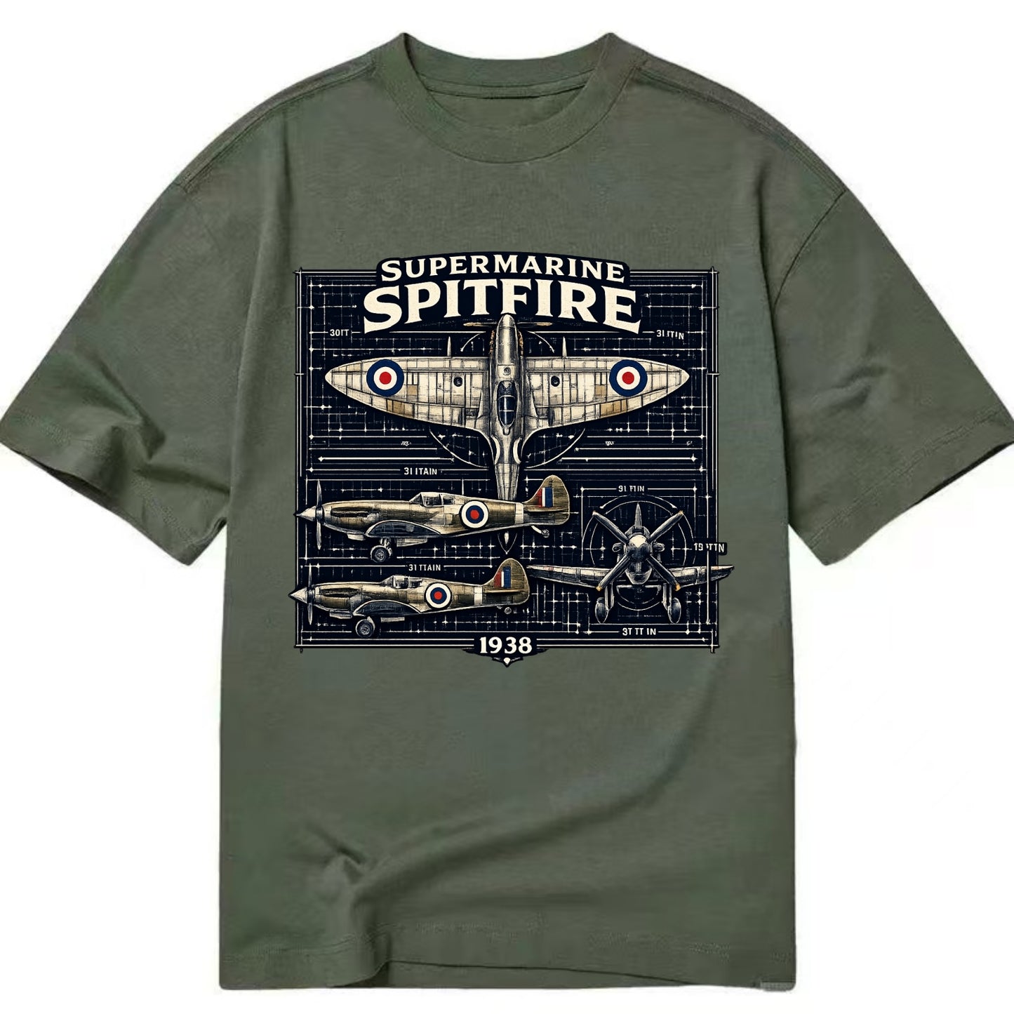 Spitfire Blueprint - Classic T-shirt - Army Green