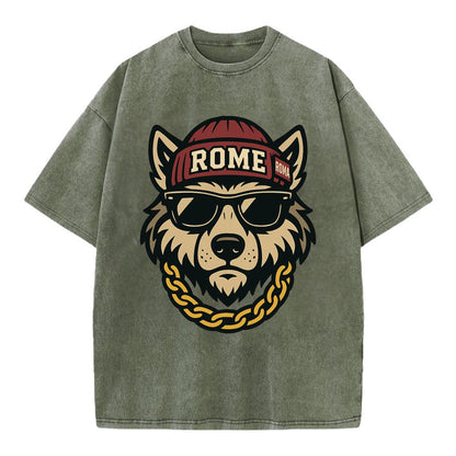 Rome Wolf - Vintage T-shirt - Army Green