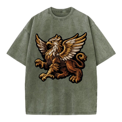 GRIFFIN BEAST - lion eagle hybrid in gold and brown , heraldic - Vintage T-shirt - Army Green
