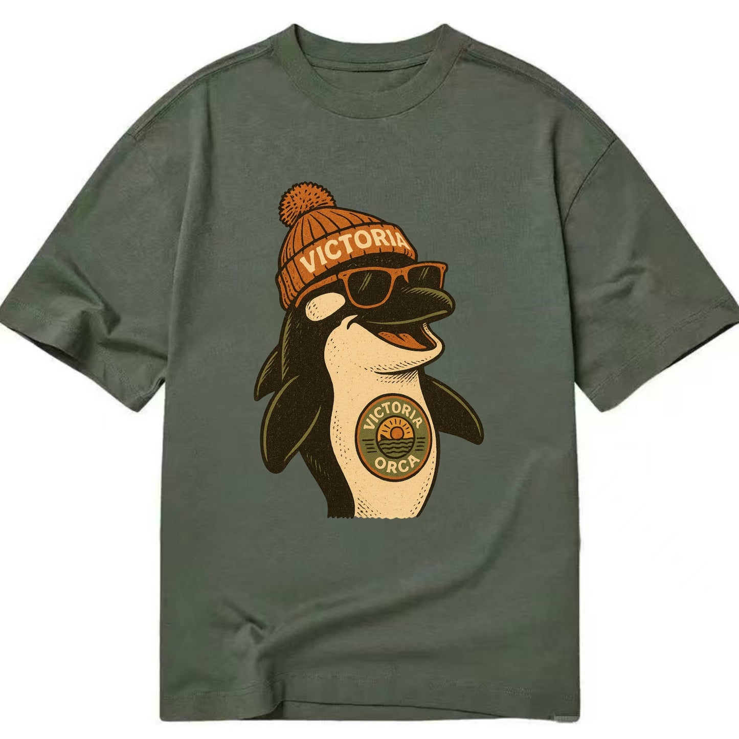 Victoria Orca wearing Victoria beanie wi - Classic T-shirt - Army Green