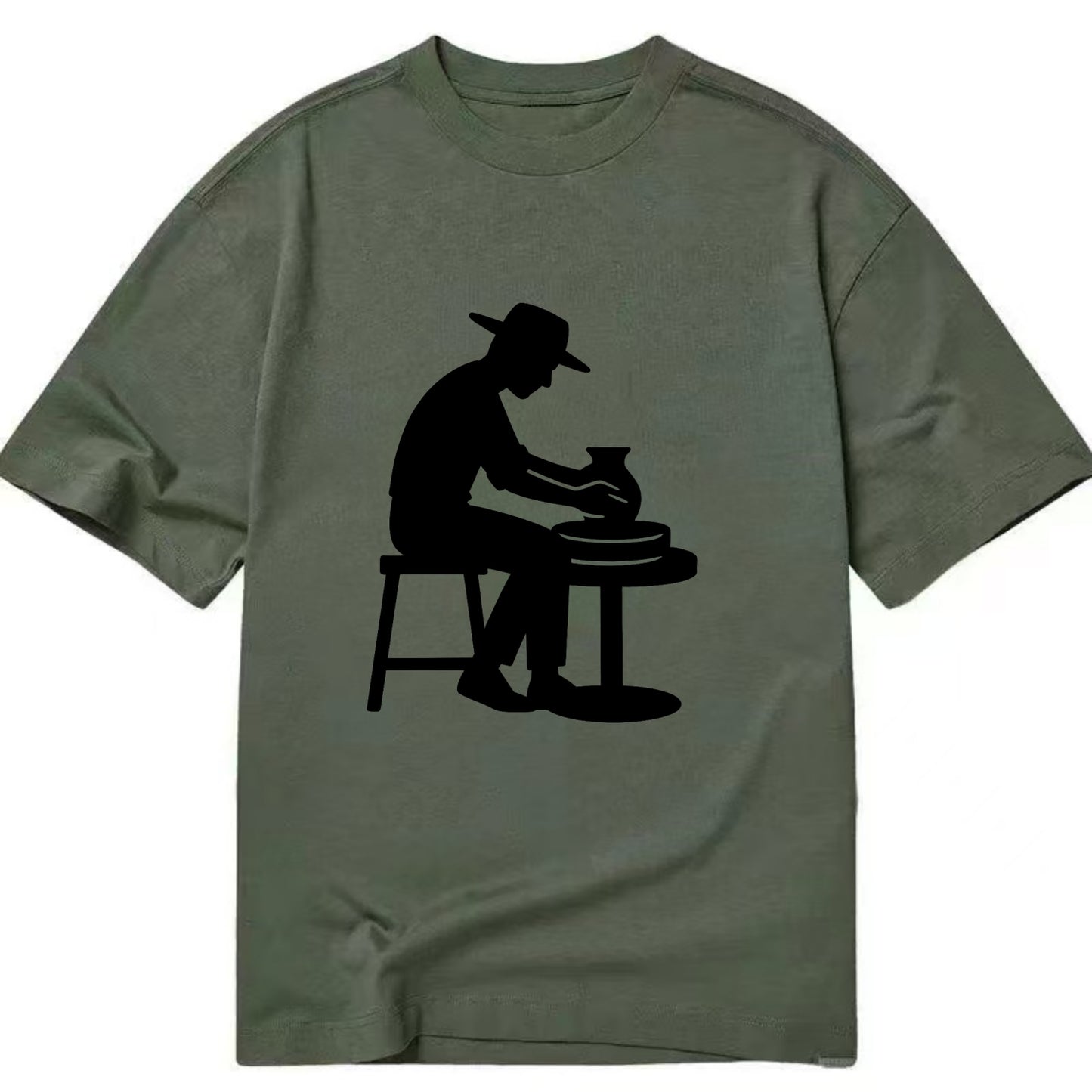 Potter shaping clay on wheel - Classic T-shirt - Army Green