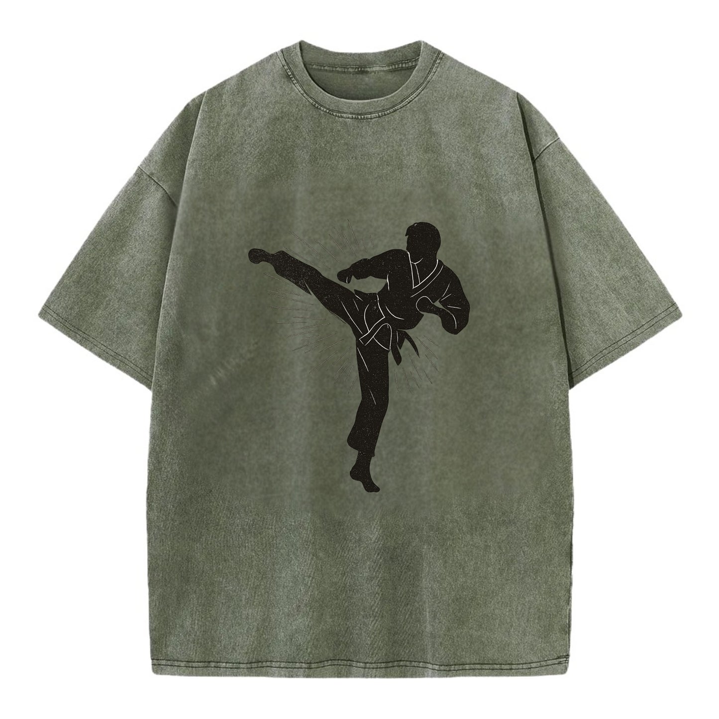 Taekwondo athlete spinning heel kick - Vintage T-shirt - Army Green