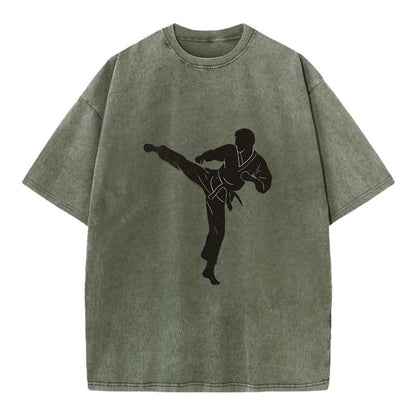 Taekwondo athlete spinning heel kick - Vintage T-shirt - Army Green