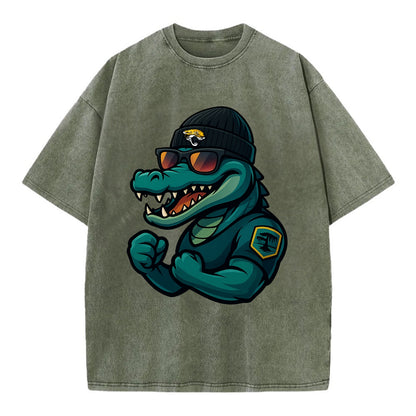 Jacksonville Alligator wearing Jaguars beanie with swamp patch and wayfarer - Vintage T-shirt - Army Green