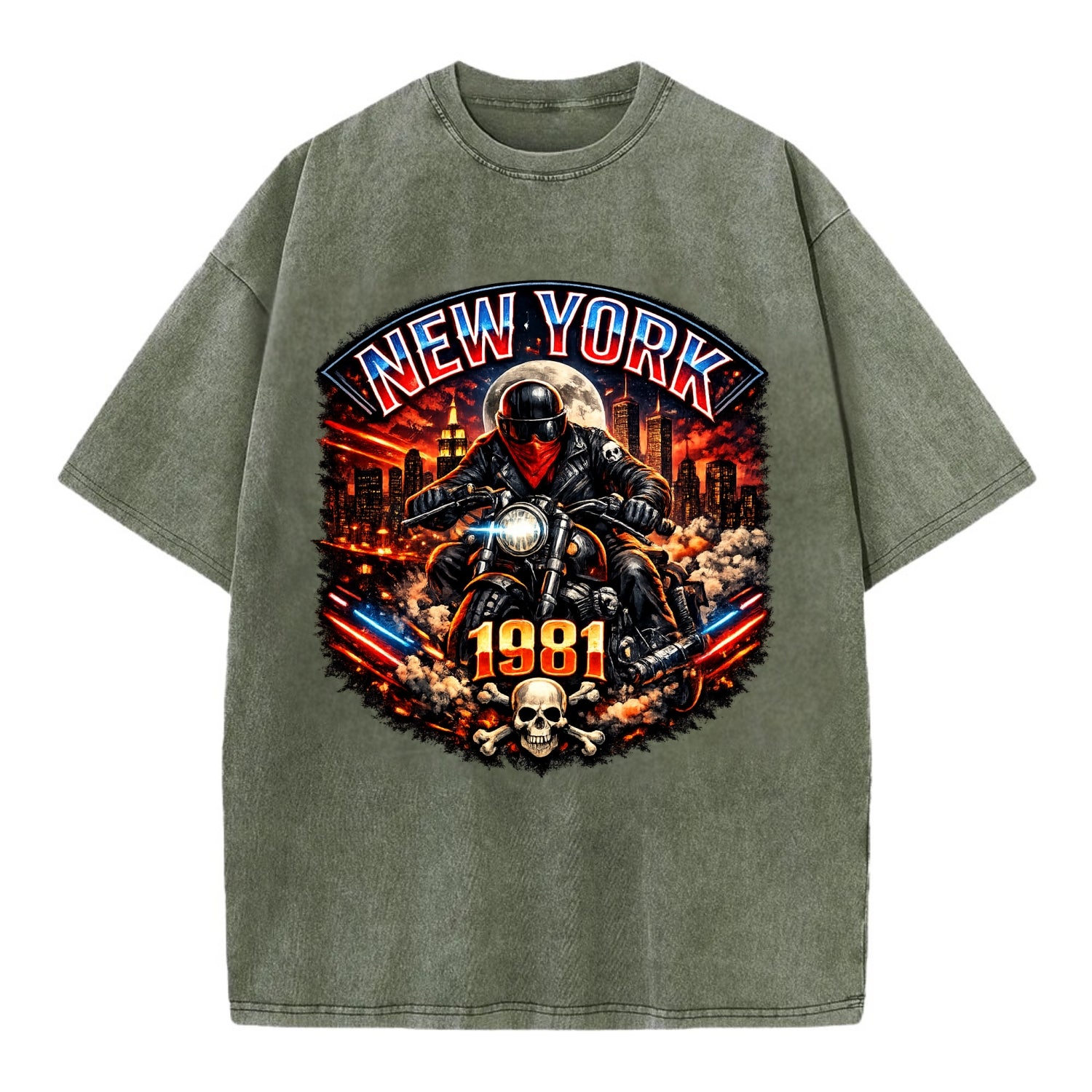 New York 1981 Biker - Vintage T-shirt - Army Green