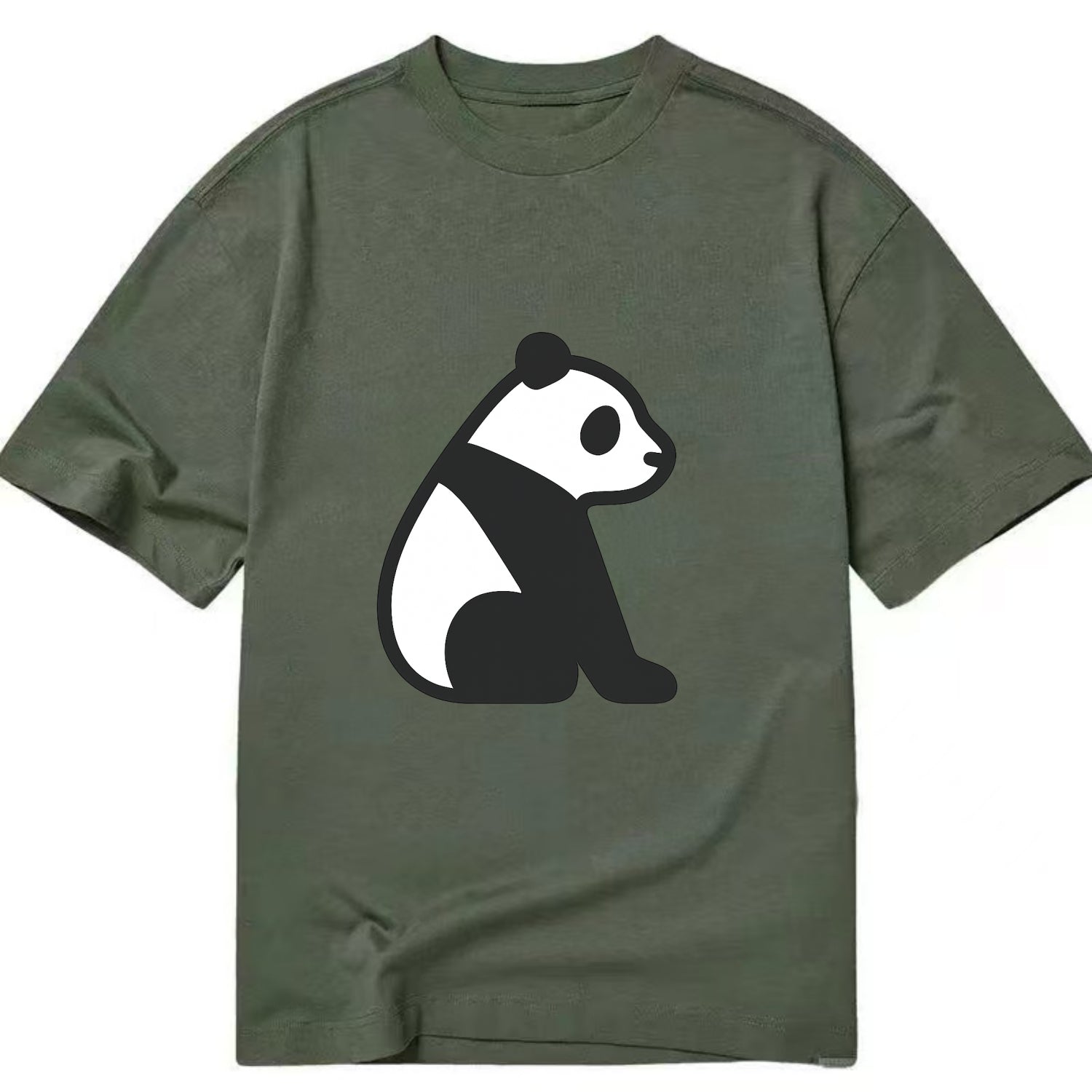 Panda - Black and white sitting pose flat side profile - Classic T-shirt - Army Green