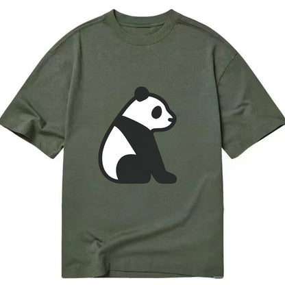 Panda - Black and white sitting pose flat side profile - Classic T-shirt - Army Green