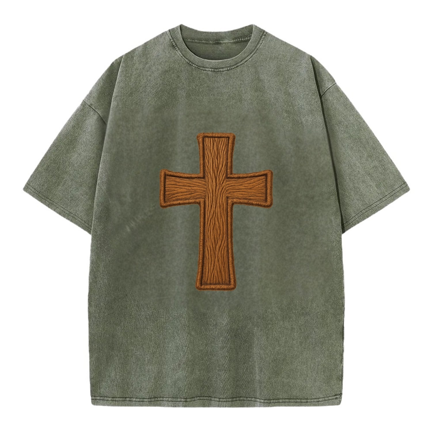 Carved Cross  - Vintage T-shirt - Army Green
