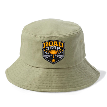 ROAD TRIP - highway and sun in orange and gray , open road - Bucket Hat - Army Green