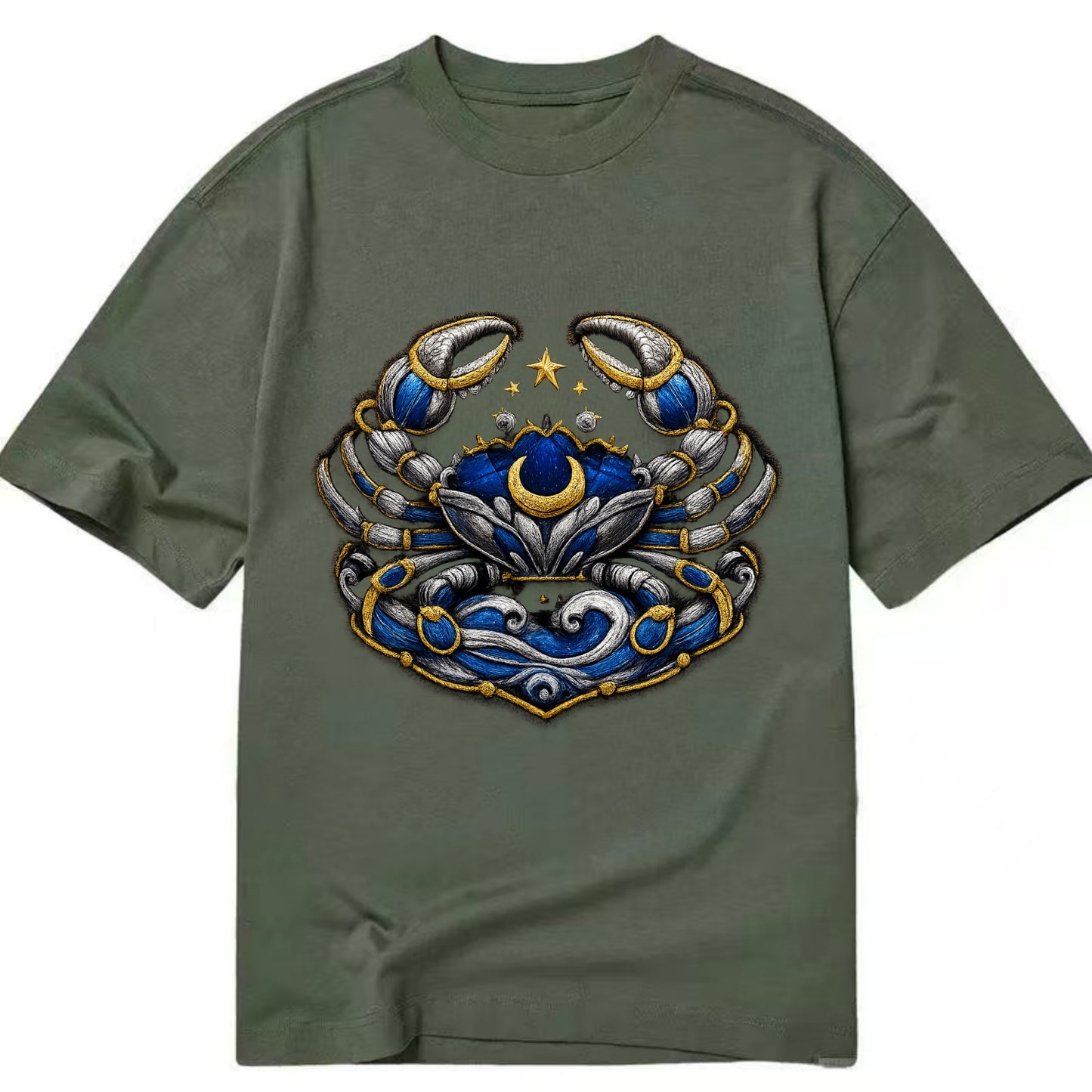 CANCER CRAB - protective crab in silver and blue , water sign - Classic T-shirt - Army Green