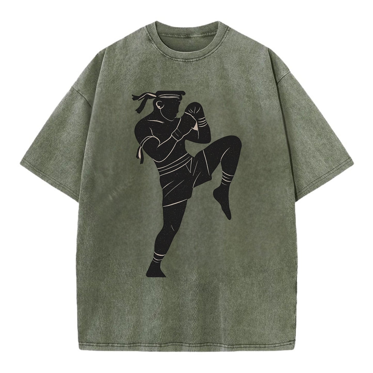 Muay Thai fighter with knee strike - Vintage T-shirt - Army Green
