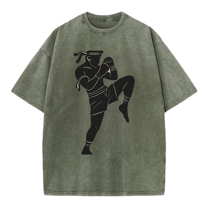 Muay Thai fighter with knee strike - Vintage T-shirt - Army Green