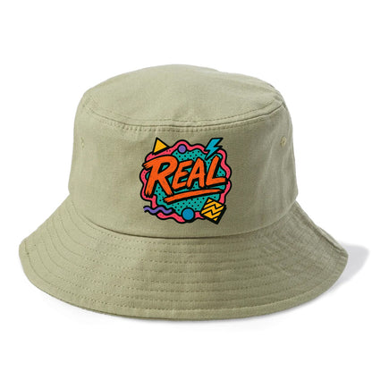 Imperfect brush strokes spelling "Real" - authenticity over perfection, raw and genuine - Bucket Hat - Army Green