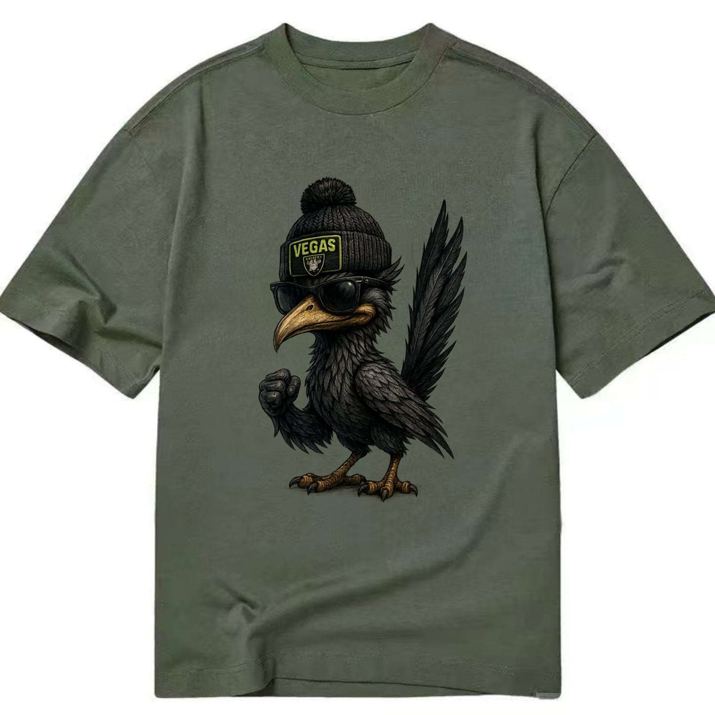 Vegas Roadrunner wearing Raiders beanie with neon patch and wayfarer sunglasses - Classic T-shirt - Army Green