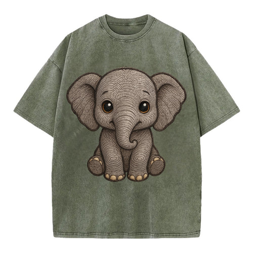 Baby Elephant - gray wrinkly, tiny trunk, large floppy ears, kind dark eyes, - Vintage T-shirt