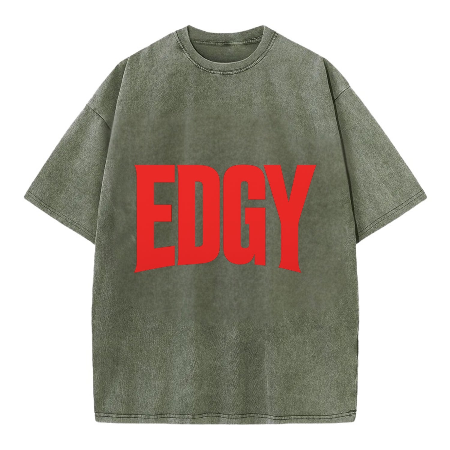 Bold typography design - "EDGY" - pushing boundaries, unconventional - Vintage T-shirt - Army Green
