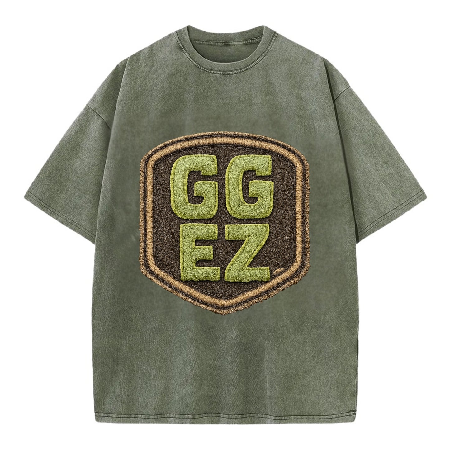 GG EZ - victory text in neon green , easy win - Vintage T-shirt - Army Green
