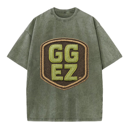 GG EZ - victory text in neon green , easy win - Vintage T-shirt - Army Green
