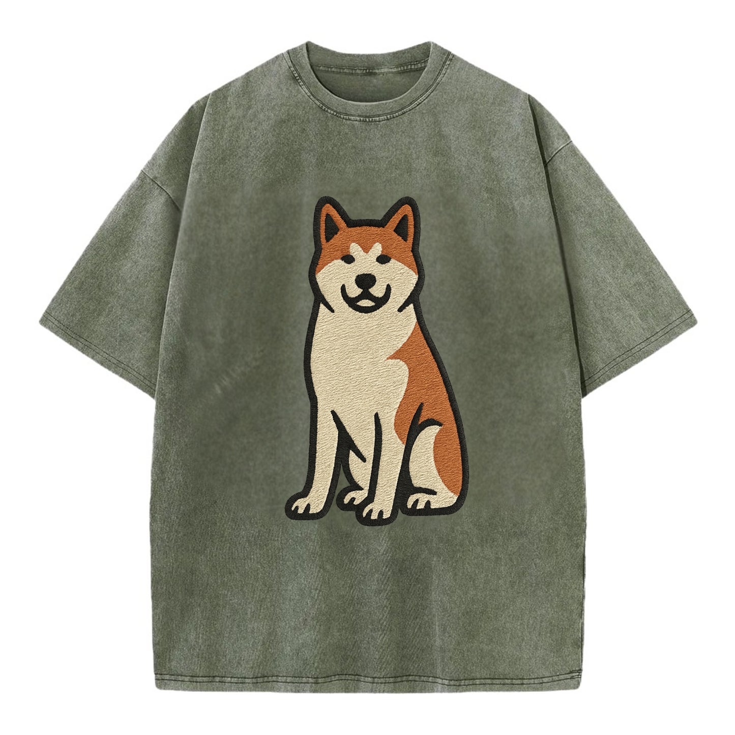 Akita - White and red sitting pose - Vin Vintage T-shirt - Army Green