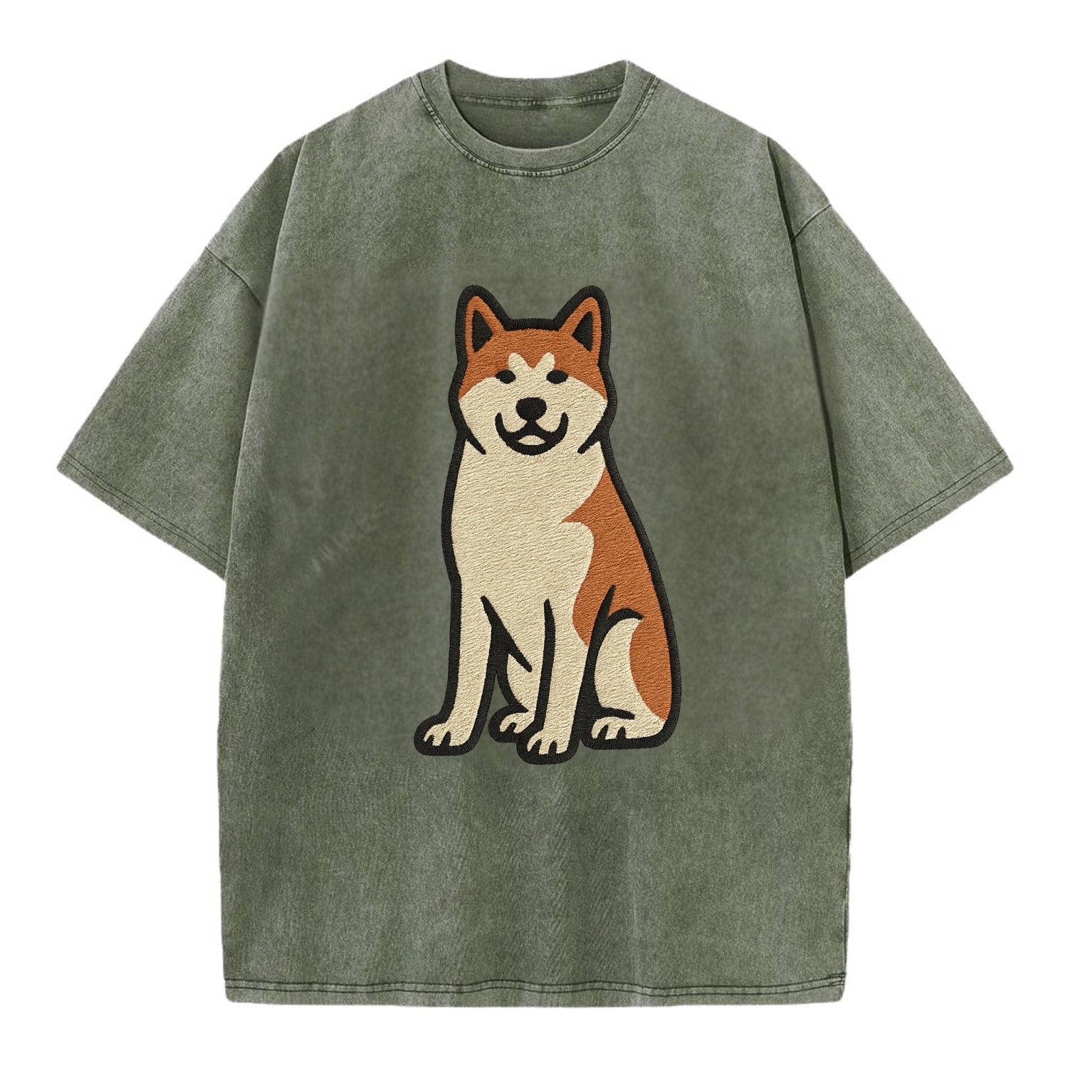 Akita - White and red sitting pose - Vin Vintage T-shirt - Army Green