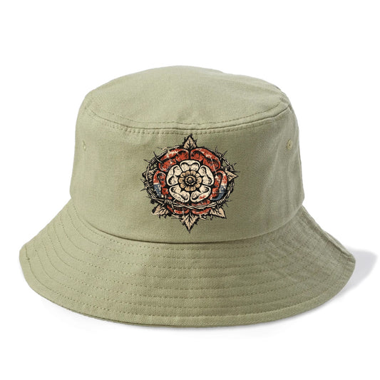THORNED ROSE | Tudor rose with thorns | Barbed wire integration | Beautiful danger | - Bucket Hat - Army Green