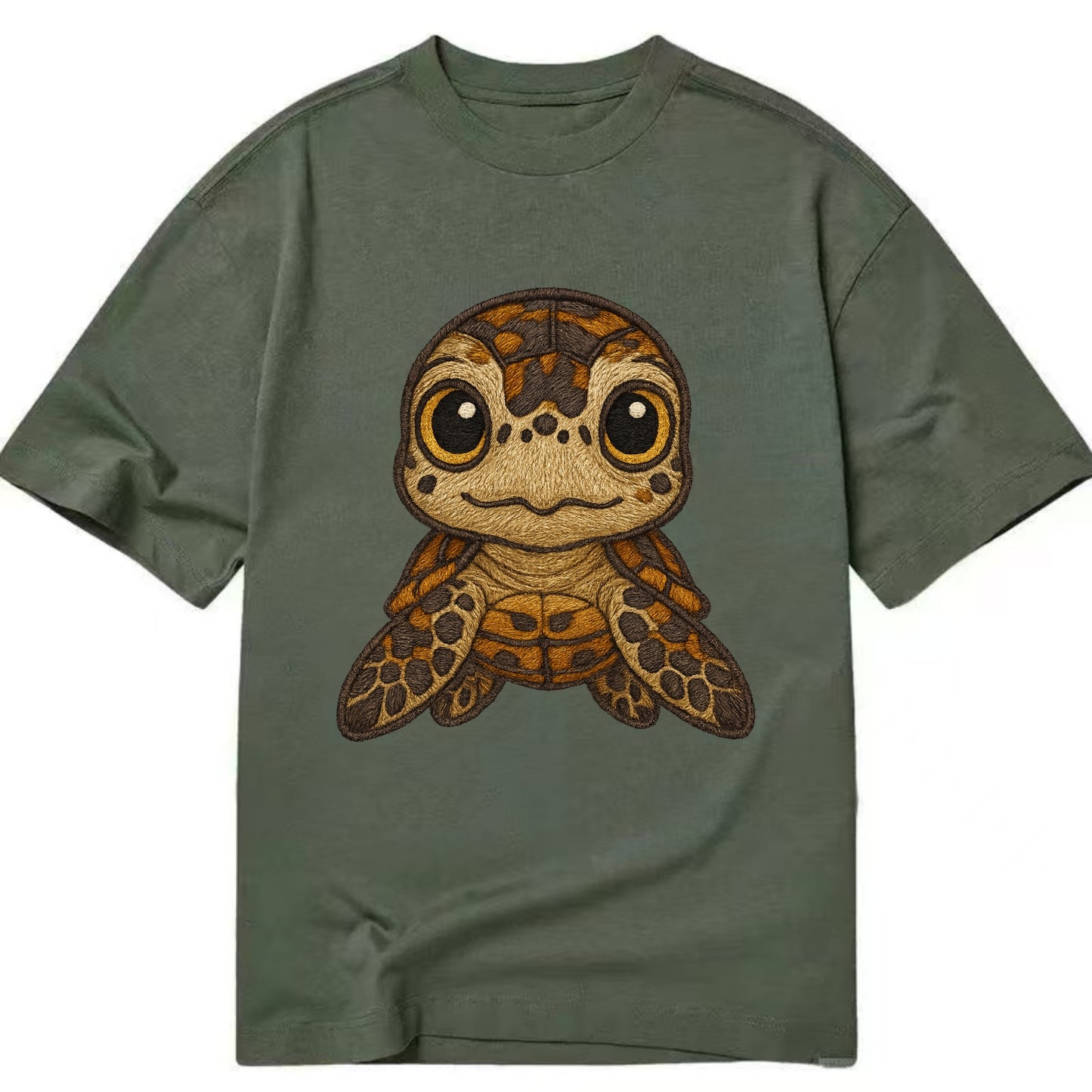 Baby Hawksbill Turtle - amber and brown shell pattern, curious golden eyes, - Classic T-shirt - Army Green