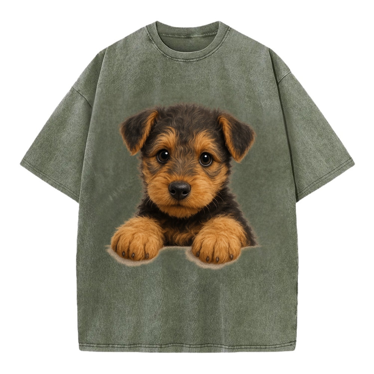 Airedale Terrier  - Vintage T-shirt - Army Green