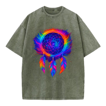Dream Catcher Universe - Cosmic dreamcat - Vintage T-shirt - Army Green