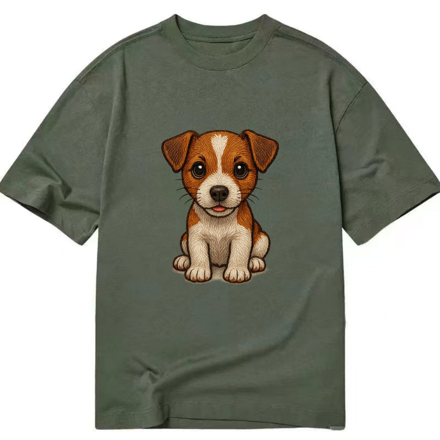 Baby Jack Russell Terrier Puppy - white with markings, alert ears, energetic - Classic T-shirt - Army Green