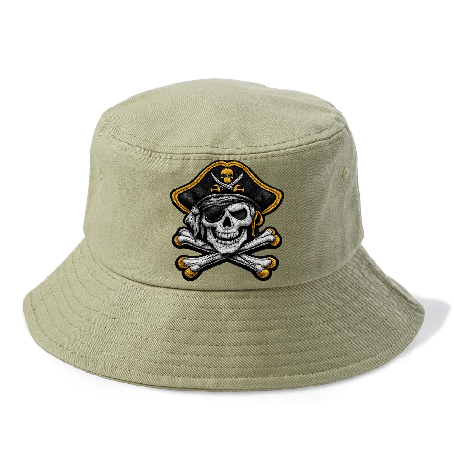PIRATE SKULL - Jolly Roger skull in black and white , pirate - Bucket Hat - Army Green