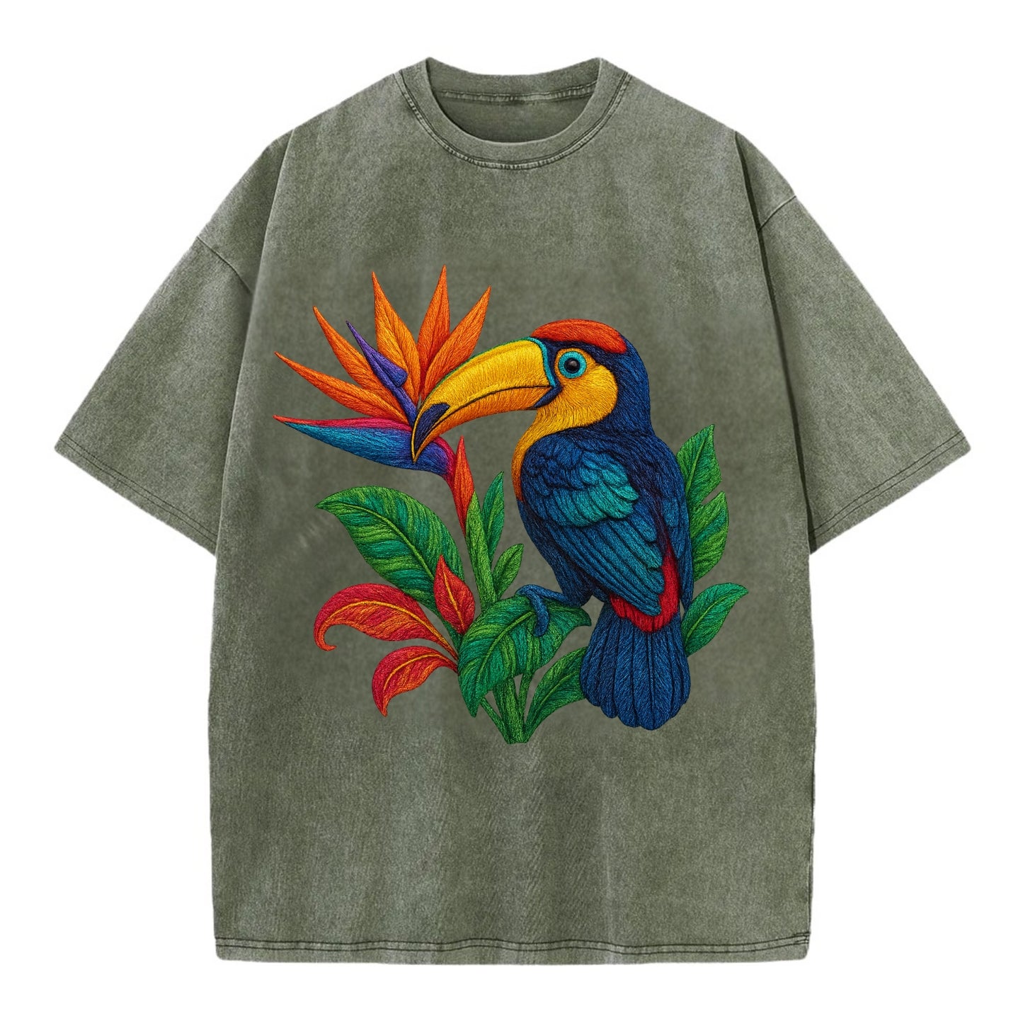 Toucan Paradise - Vintage T-shirt - Army Green