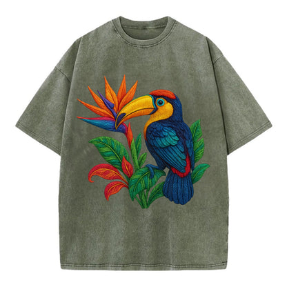 Toucan Paradise - Vintage T-shirt - Army Green