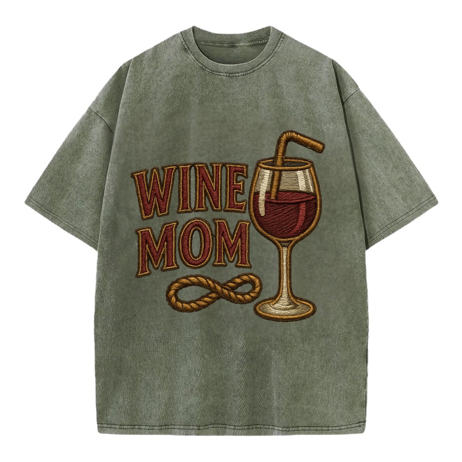 Wine Mom  - Vintage T-shirt - Army Green