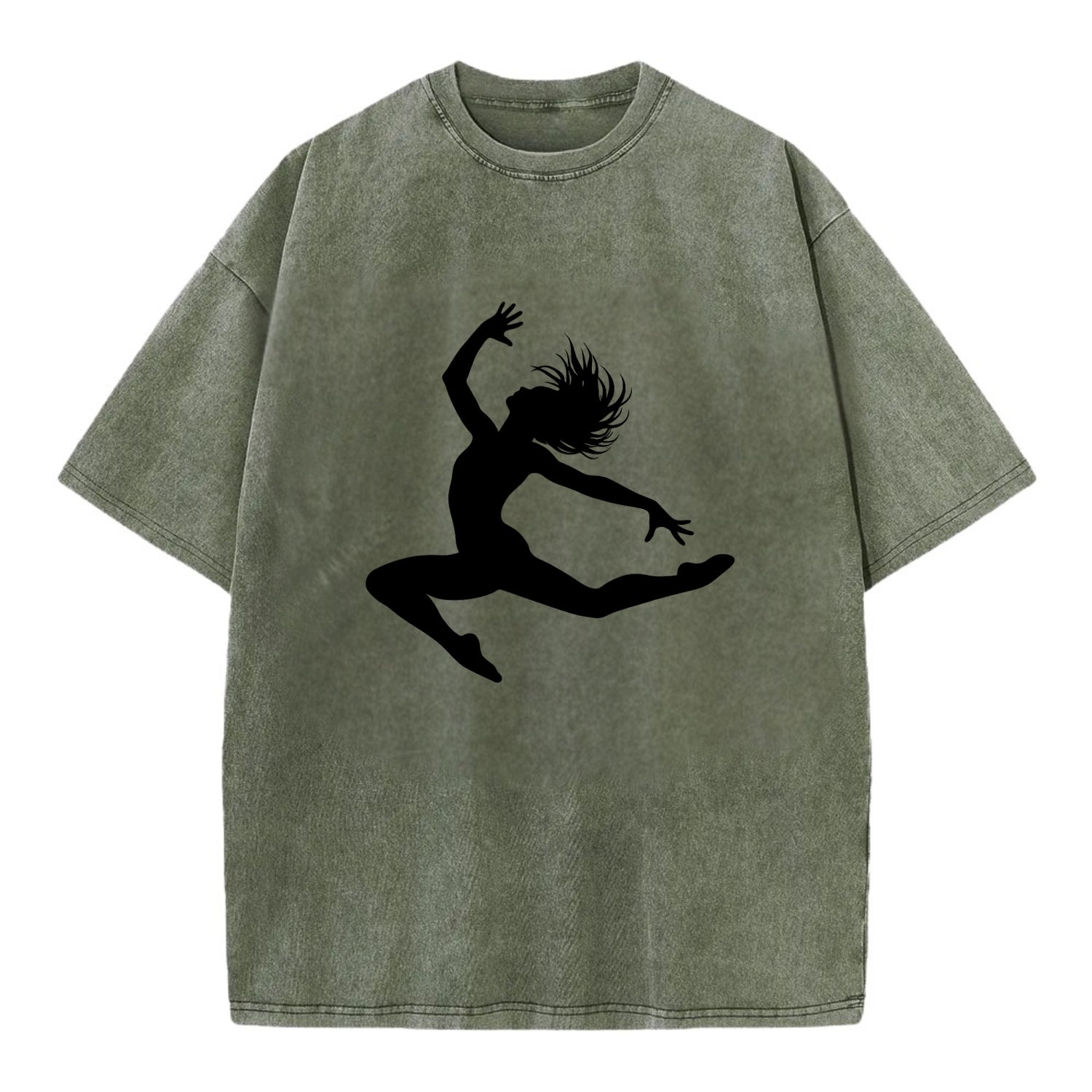 Contemporary dancer leap mid-air - Vintage T-shirt - Army Green