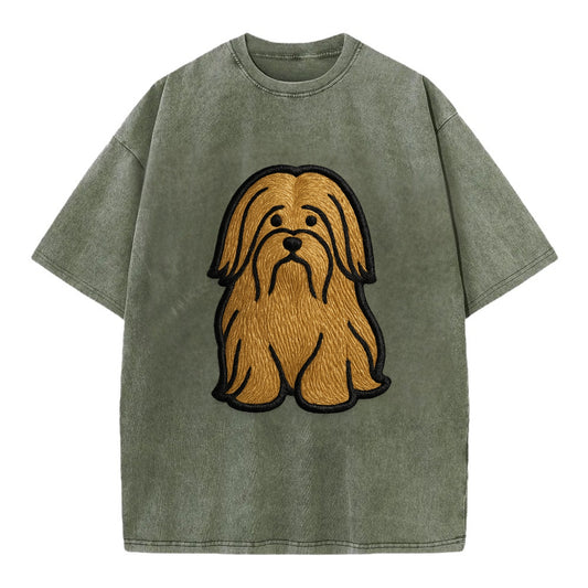 Lhasa Apso - Trendy long-haired design w - Vintage T-shirt - Army Green