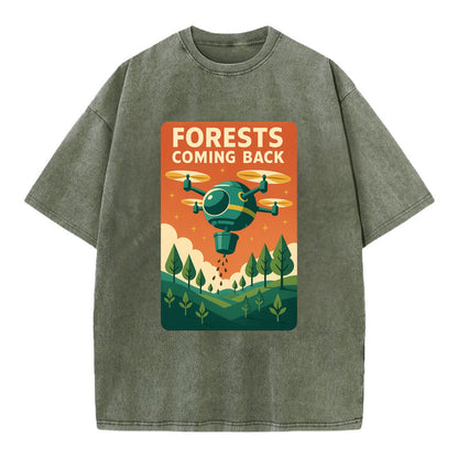 Reforestation drone planting millions of trees - "Forests Coming Back" - nature - Vintage T-shirt - Army Green
