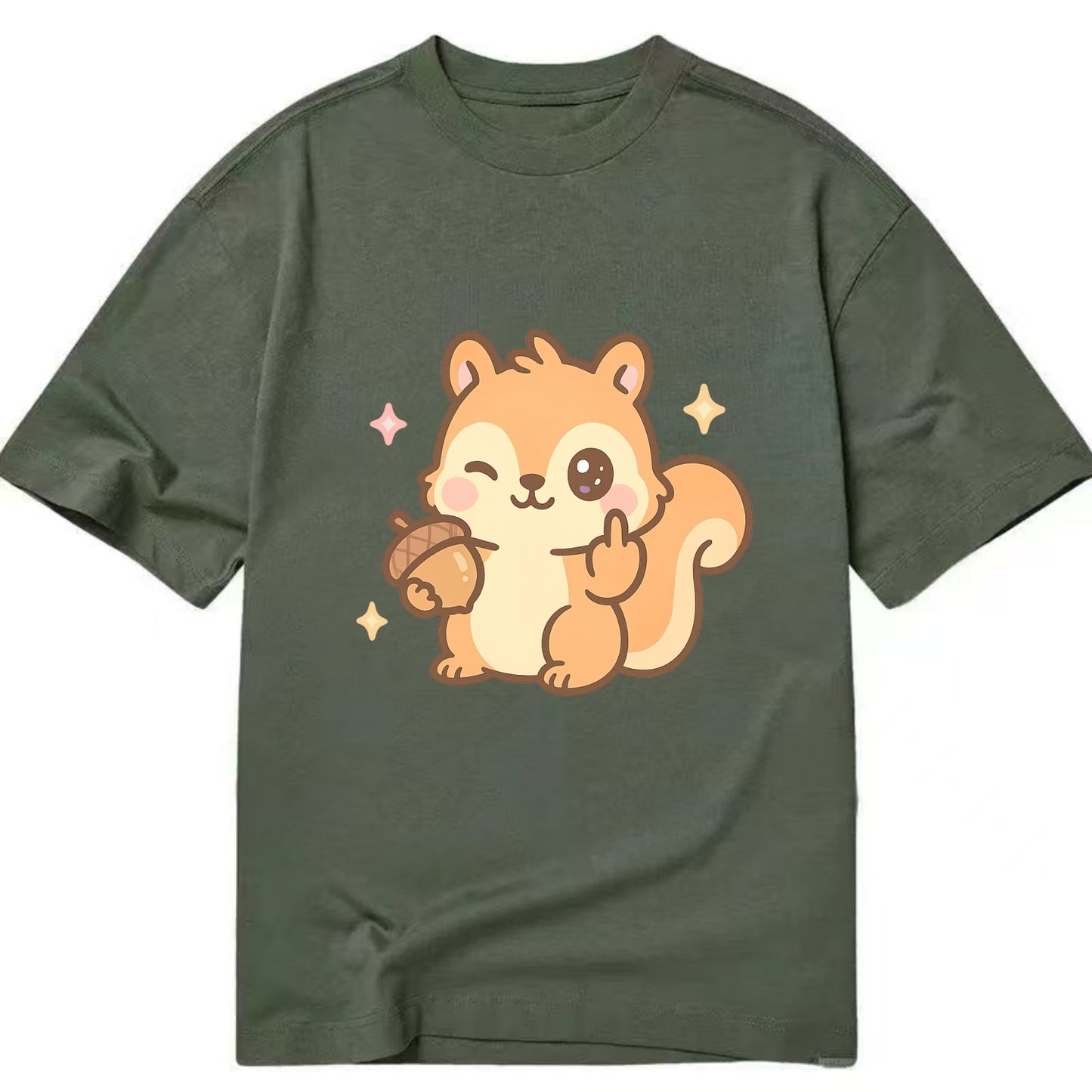 sweet squirrel holding acorn in one paw, flipping off with the other - Classic T-shirt - Army Green