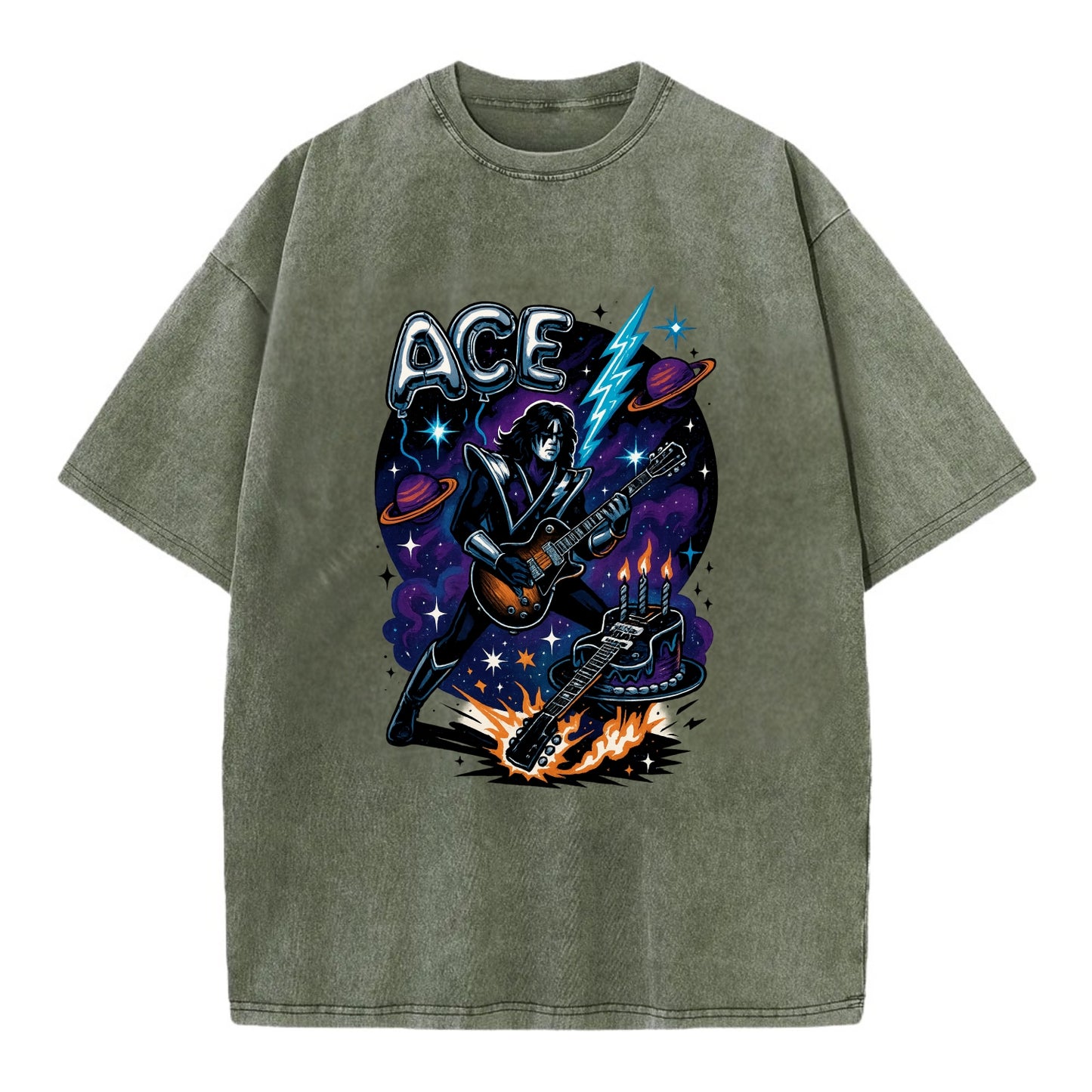Ace Birthday Celebration - Vintage T-shirt - Army Green