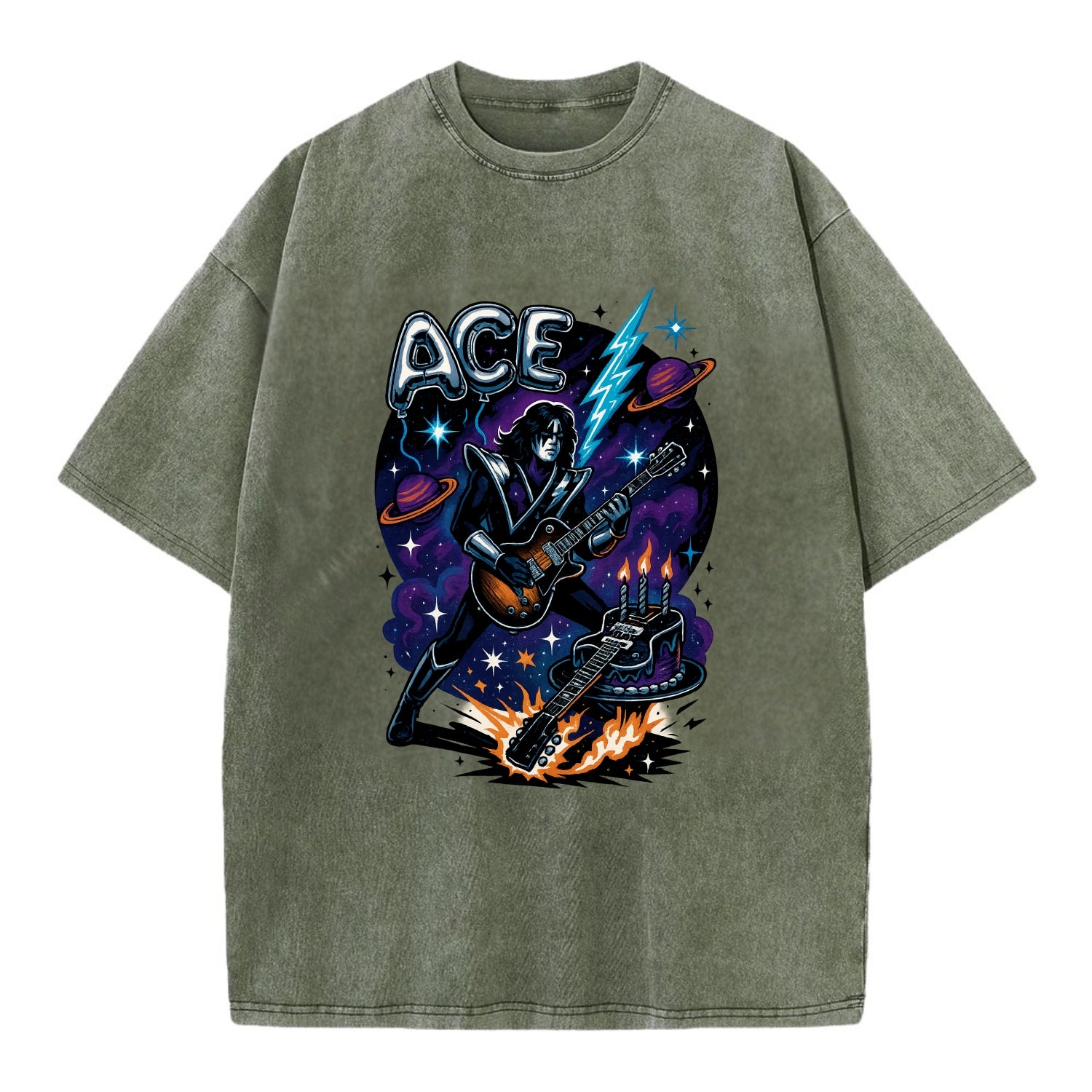 Ace Birthday Celebration - Vintage T-shirt - Army Green