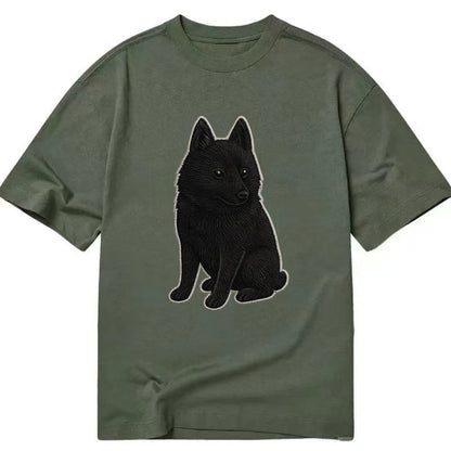 Schipperke - Solid black small embroidered sitting pose - Classic T-shirt - Army Green