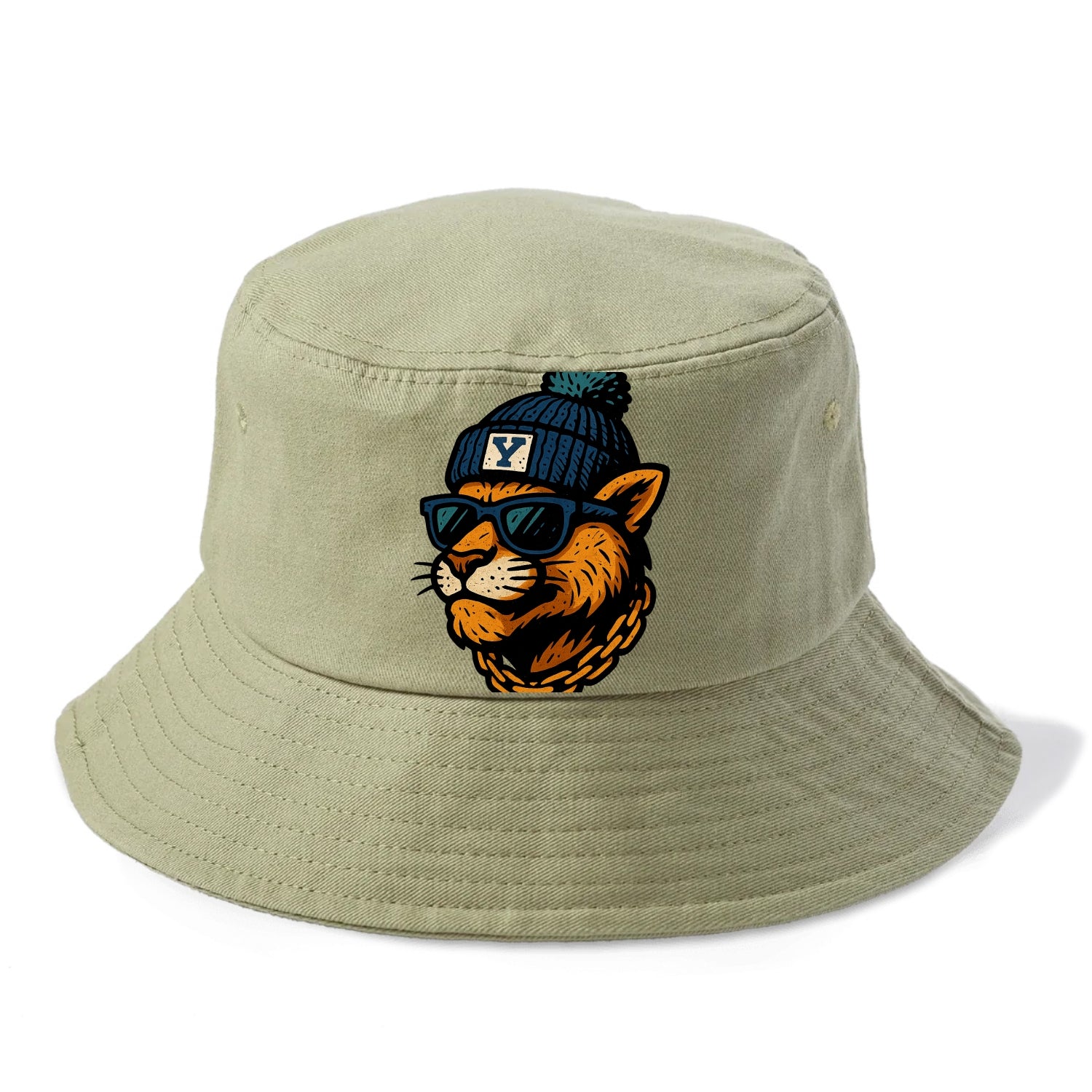 Provo Cougar wearing BYU beanie with Y patch - Bucket Hat - Army Green