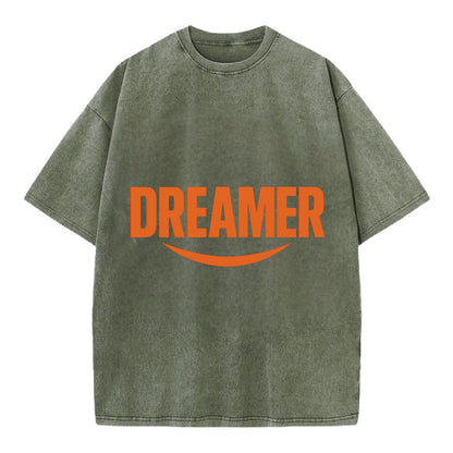 Bold typography design - "DREAMER" - imagination, seeing possibilities - Vintage T-shirt - Army Green