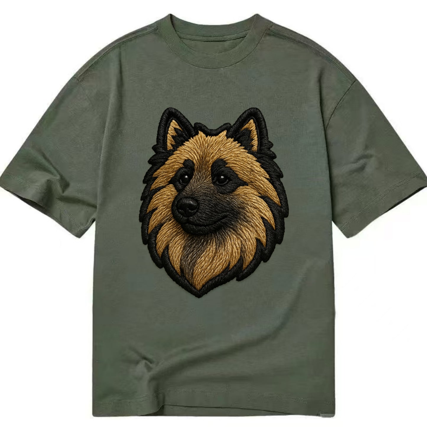 Keeshond - Contemporary spitz logo with - Classic T-shirt - Army Green